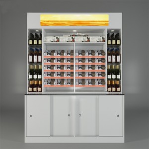Stable Custom 4-Group Brown Wood Gondola Display Stands With Cabinet