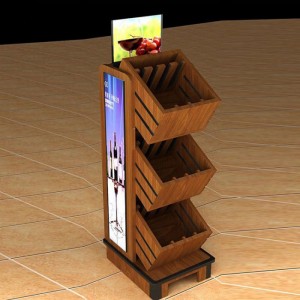 Fashion Brown Wood Floor Teak Wooden Wine Shop Display Rack