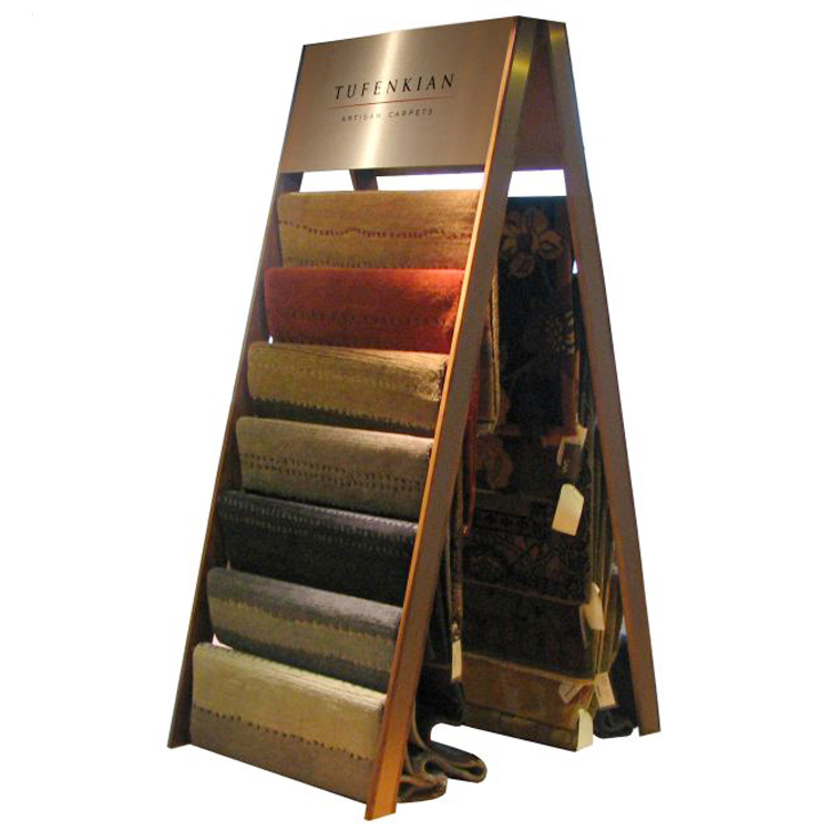 Floor Products Store Wood Frame Metal Carpet Sample Rolling Display Stand (1)