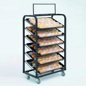 Functional Movable Customized Black Wood Floor Bread Display Rack