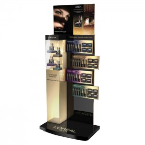 High-End Black Floor Customized Cosmetics Display Ideas Shelves