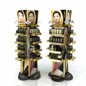 High-End Black Floor Customized Cosmetics Display Ideas Shelves