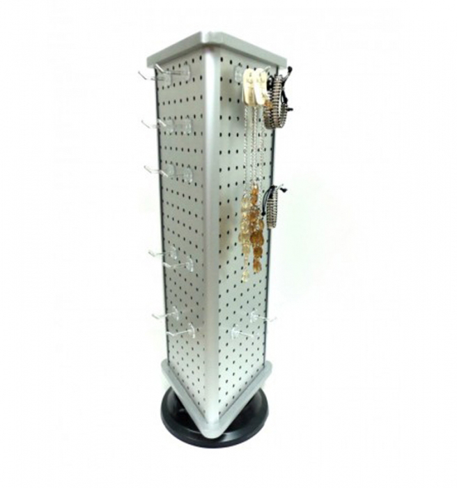 Jewelry Store Countertop Metal Hook Revolving 4-Way Pegboard Display Stand (1)