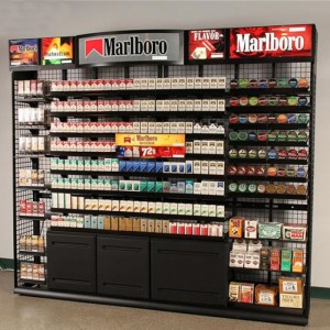 Large Customized Black Metal Cigarette Floor Retail Display Rack