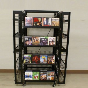Movable Customized Floor Black Metal Wire Book Display Rack