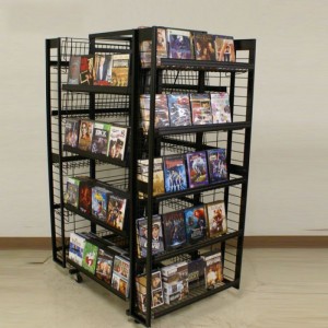 Movable Customized Floor Black Metal Wire Book Display Rack