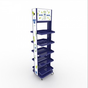 Movable Double-Sided Blue Metal Drinks Cabinet Display Unit
