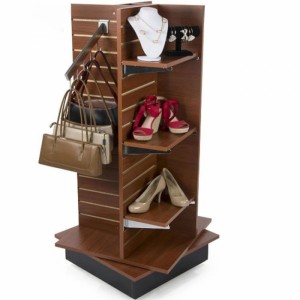 Multi-Purpose Rotating Brown Retail Wooden Handbag Display Stand