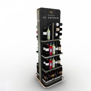 Natural Custom Floor Hoary Wooden Wine Merchandise Bottle Display Stand