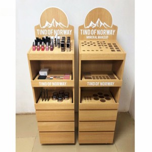 Original Movable Custom Brown Wood Floor Cosmetics Display Shelves