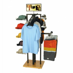 Premium Movable 4-Side Brown Wood Clothing Display Ideas Shelves