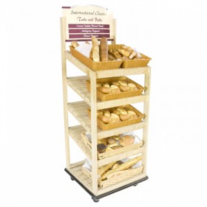 Quality Supermarket Commercial Solid Wood Bread Display Shelf
