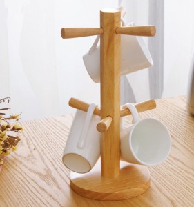 Retail Shop Wooden 4-Way 3-Tier Tea Cup Or Coffee Mug Display Rack