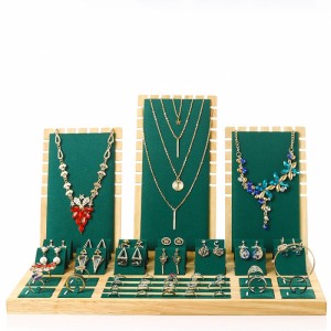 Retail Store Tabletop Wooden Velvet Tray Necklace Jewelry Display