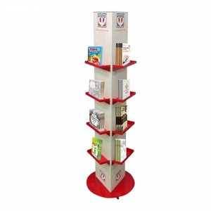 Rotating Floor Double-Sided Brown Wood Metal Book Display Stand