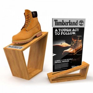 Simple Customized Brown Wood Countertop Shoe Display Stand Clear Ideas