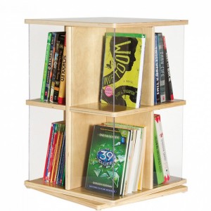 Tabletops Rotating Pockets 2-Tiered Brown Wood Literature Holder