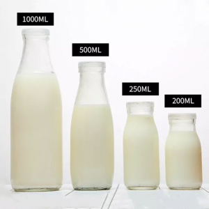 250ml 350ml 500ml 750ml 1000ml 1L ECO Friendly Sealed Juice Milk Tea Glass Bottle With Mental Lid