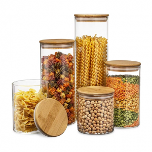 70/100/800/1000/1800/2100ml Handblown Airtight Food Grade Kitchen Storage Glass Canisters Glass Jar With Bamboo Lids