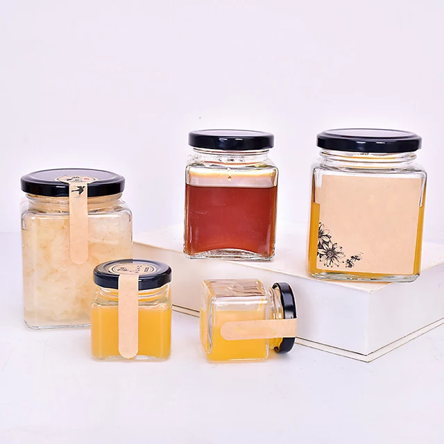 China Factory for Jam Jars For Sale - Clear 100ML to 730ML hexagonal shape honey glass jar with metal cap – Highend