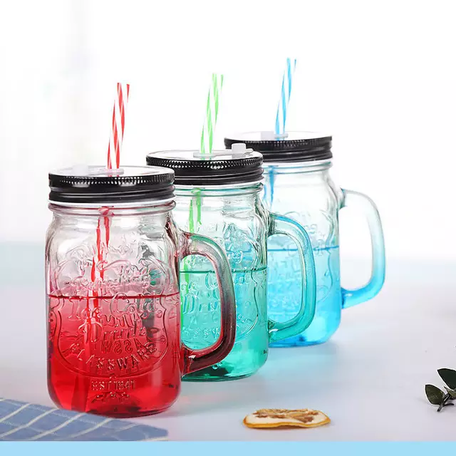 High Quality Food Grade Colorful Glass Mug with Straw Featured Image