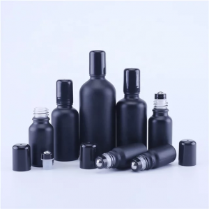 20ml 30 ml 50 ml 100 ml stainless steel ball refillable roll on bottle matte frosted black glass roll on perfume bottle