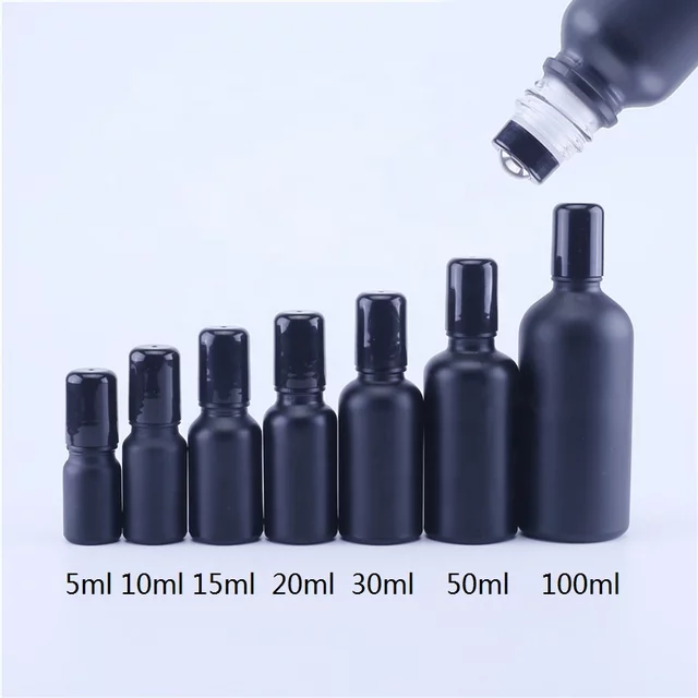Ordinary Discount Small Perfume Container - 20ml 30 ml 50 ml 100 ml stainless steel ball refillable roll on bottle matte frosted black glass roll on perfume bottle – Highend