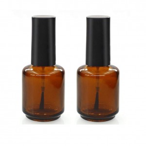 Amber Glass Gel Nail Polish Bottle with Black cap and Brush