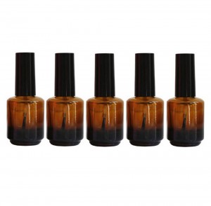 Amber Glass Gel Nail Polish Bottle with Black cap and Brush