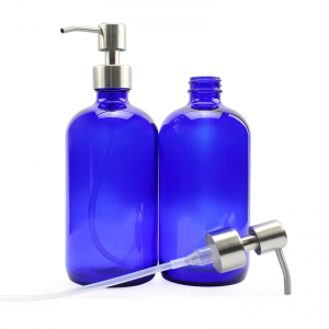 High Quality Cobalt Blue Glass Liquid Soap Bottle with Black Pump Dispensers