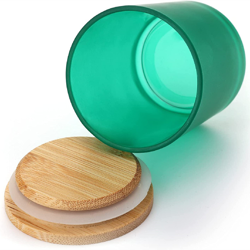 Discountable price Amber Glass Jar With Bamboo Lid - luxury wide mouth cylinder green glass candle jars with lid – Highend