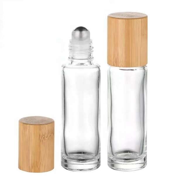 Bottom price Black Color Perfume Bottle - 1/3 oz 10 ml attar bottles perfume body essential oil clear 10ml bamboo roller roll on glass bottle with metal ball lid for oils – Highend