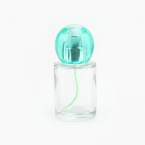 30ml cylindrical glass perfume bottle with green ball lid