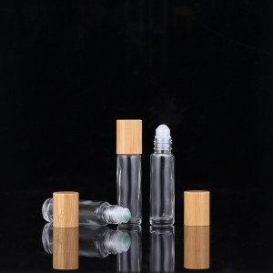 Glass Roll On Bottle With Gemstone Essential Oil Roller Bottle with Bamboo Cap