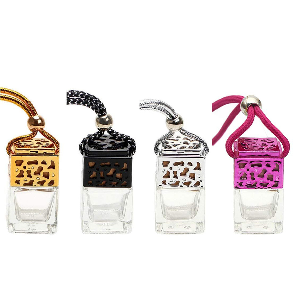 High Performance Amber Glass Syrup Bottle - wholesale 8ml square empty glass car scent diffuser freshener perfume bottle with vent clip – Highend