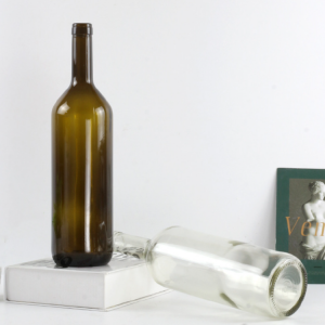 Wholesale Empty 750ml clear amber green round glass bordeaux wine bottles with cork stopper lid