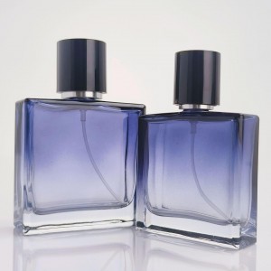 New 50ml 100ml blue color square cosmetic transparent glass spray Bottle for perfume