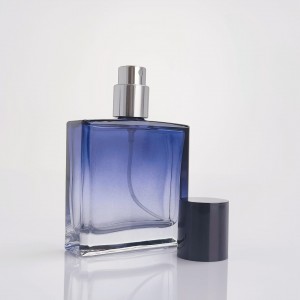 New 50ml 100ml blue color square cosmetic transparent glass spray Bottle for perfume