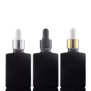 Customized Cosmetic Skincare Oil Black Square Glass Dropper Bottle 30ml 1oz with Dropper lid