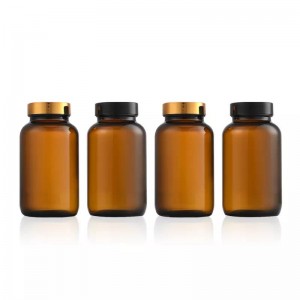 200cc (7.2oz) Amber Glass Wide Mouth Vitamin Pill Bottle For Sale