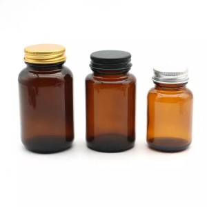 Pharmaceutical 250cc Wide mouth amber glass pill bottles with silver metal cap for Tablet