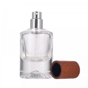 Luxury Transparent 30ml Mist Spray Empty  Glass Perfume Bottle with Bamboo Wood Lid