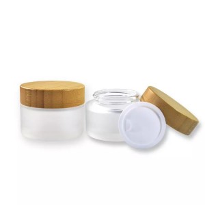 cosmetic face cream container 5ml 15ml 30ml 50ml 100ml frosted clear glass jar with bamboo lid