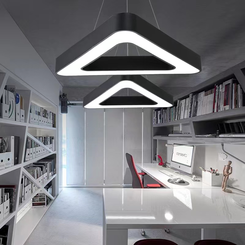 HITECDAD Led Hollow Triangle Chandelier Modern Simple Office Ceiling Light