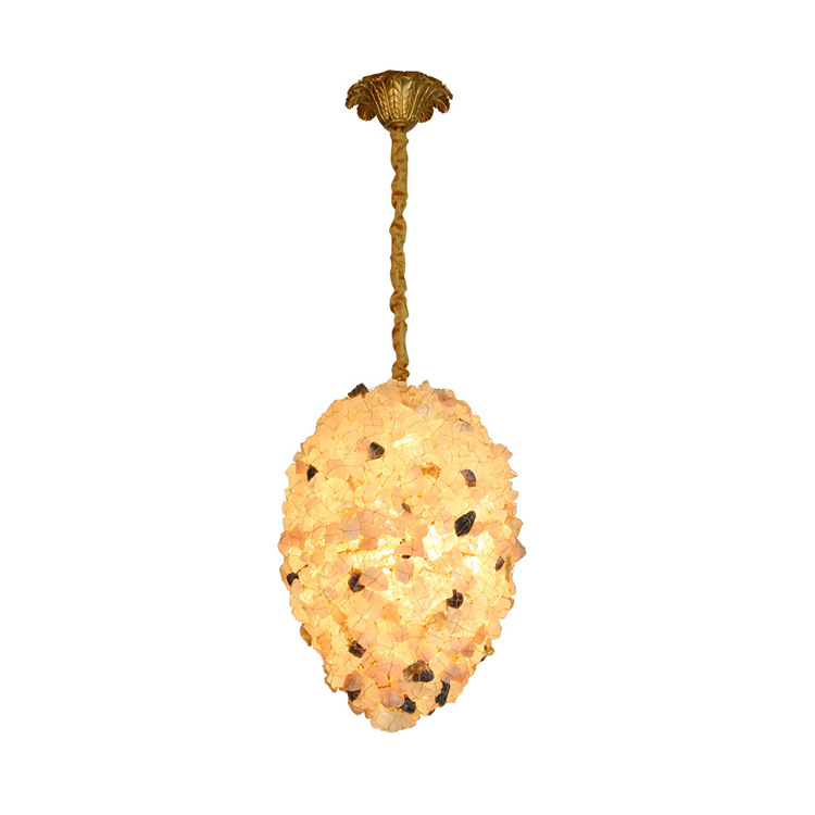Hitecdad Natural Crystal Stone Dinosaur Egg Handmade Brass Chandelier Pendant Light For House, Hotel, Villa