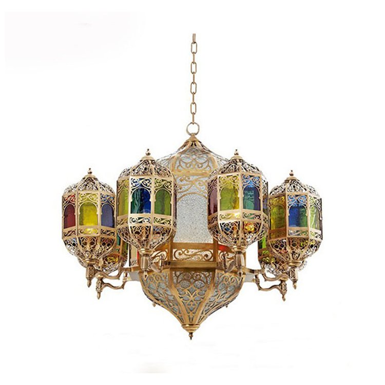 HITECDAD Dining room full copper lamp welding art copper flower chandelier Moroccan Arabian style color chandelier