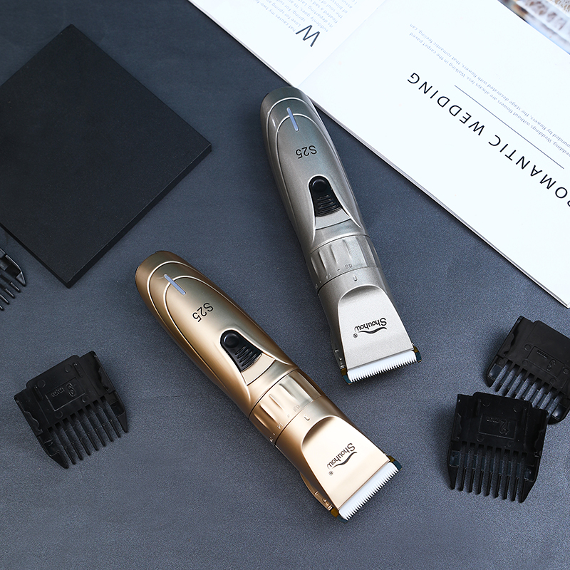 SHOUHOU S25 USB Interface Charging Hair Trimmer, titanium fixed blade + ceramic moving blade R‑shaped for Hair 1200mAh lithium battery 18650 type Professional hair clipper
