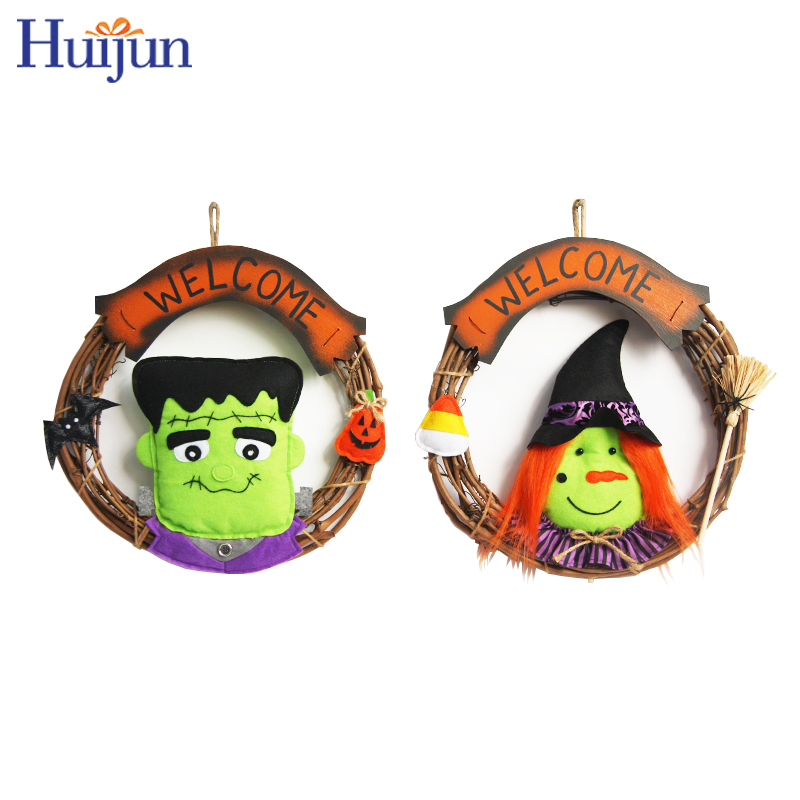 Klassisk Halloween Frankenstein & Withch & Ghost & Pumpkin Garland Wreath Door Decor