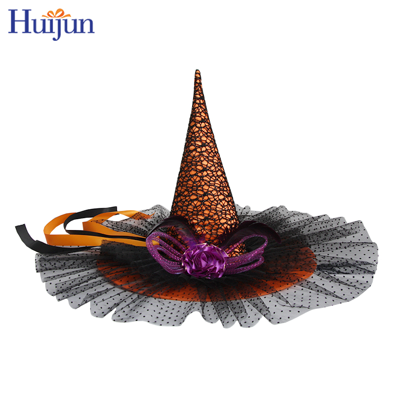 Wholesale Oranje Halloween Froulju Witch Hat Foar Cosplay Costume Wizard Hat