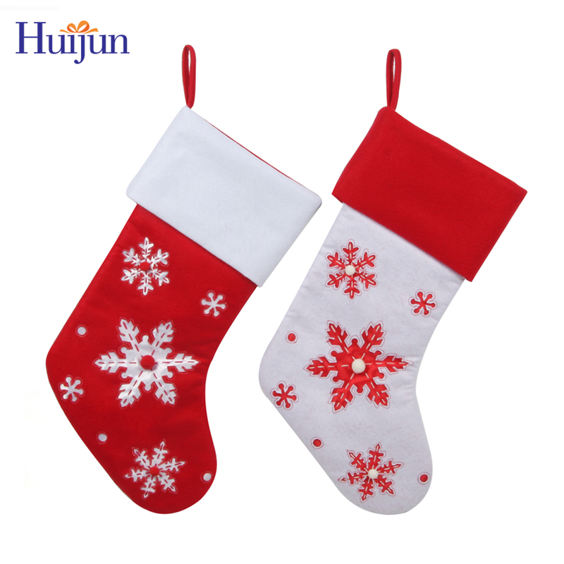 High quality non-woven Red & White Christmas stocking with snowflake Christmas decoration Part decor